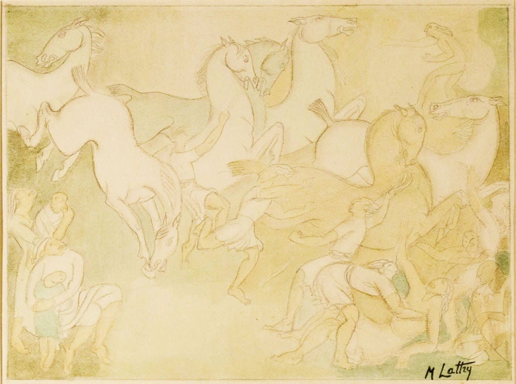 Athenes, dessin au crayon et à l'aquarelle de Michel Lattry en vente