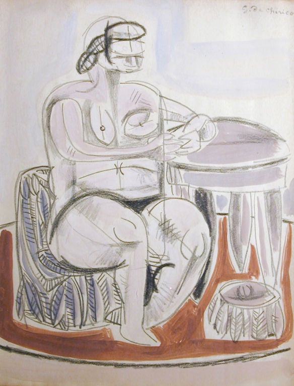 „Cubist-Akt“, bedeutende Zeichnung von de Chirico (Mitte des 20. Jahrhunderts) im Angebot