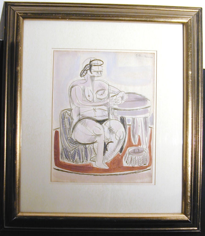 This important drawing, clearly inspired by the work of masters like Picasso and Matisse, was created by Giorgio de Chirico, renowned surrealist and one of the 20th century's most important painters.  Drawn in pencil and embellished with watercolor,