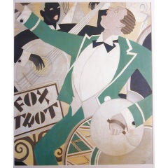 Vintage "Fox Trot, " Superb Art Deco Painting from Theater in Nice