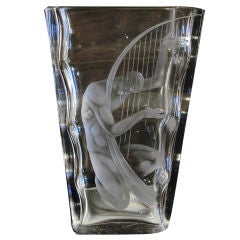 "Nude with Harp, " Rare Art Deco Vase by Lindstrand for Orrefors