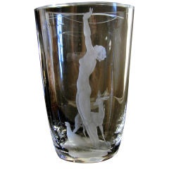 "Diana with Deer and Pheasant, " Art Deco Vase by Lindstrand