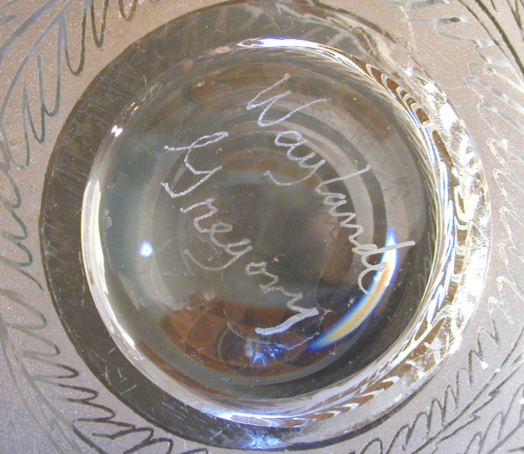 Rare Etched Glass Bowl by Waylande Gregory 1