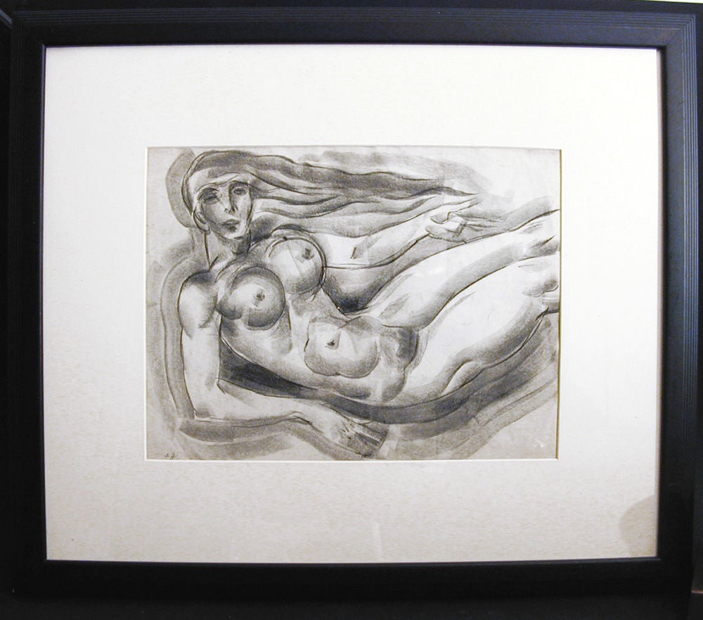 Floating Art Deco Nude, Drawing by Zaidenberg In Excellent Condition For Sale In Philadelphia, PA
