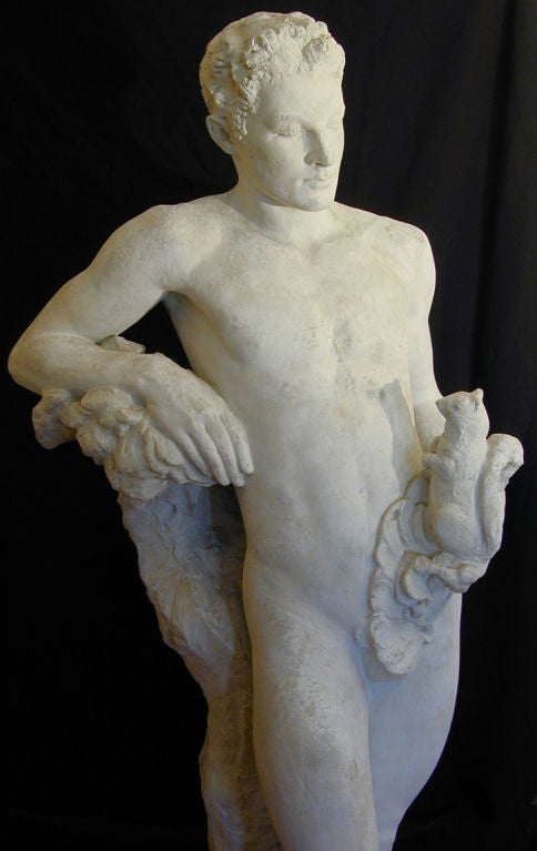 Sculpted by one of America's most important figural artists of the 1920s, 30s and 40s, this depiction of a nude youth holding a squirrel remained in Chester Beach's studio long after his death in 1956.  Cast in plaster, this piece was created in