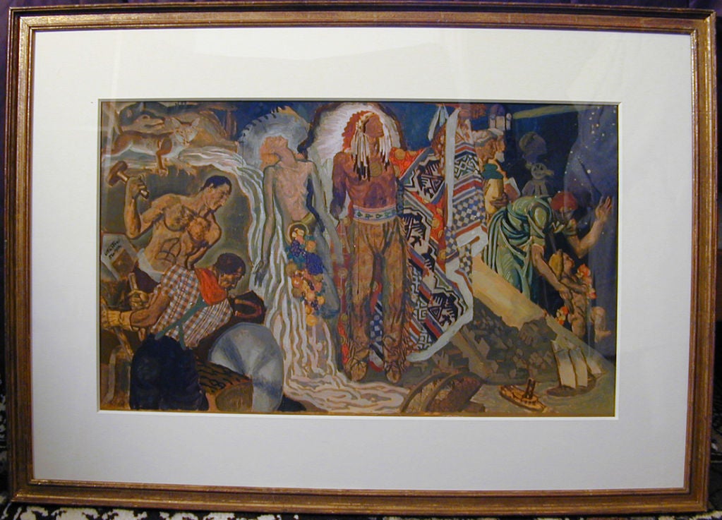 Peinture « Spirit of Oshkosh », étude murale Art Déco d'Eugene Savage, 1937 en vente