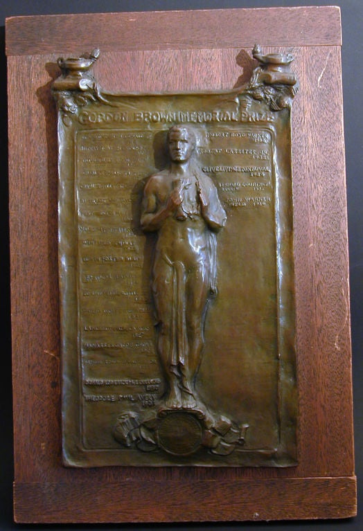 This extraordinarily fine, very rare panel was created to list and honor the annual winners of the Gordon Brown Memorial prize, given to a Yale junior 