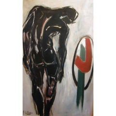 Vintage "Male Nude with SIgn, " large oil painting by Jim Kellogg, 1971