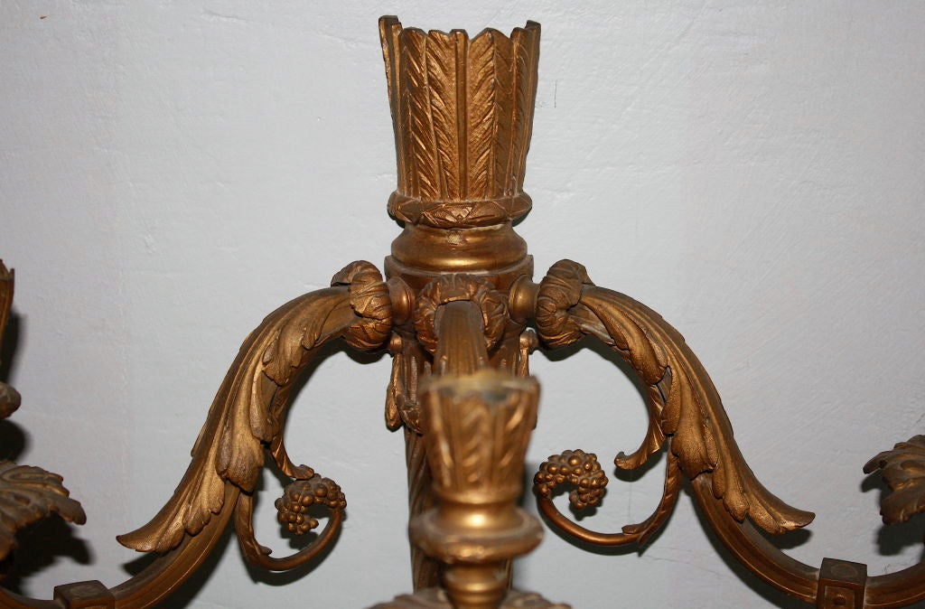 19th Century PAIR Neoclassical Revival Three-candle Sconces - Astor Provenance For Sale
