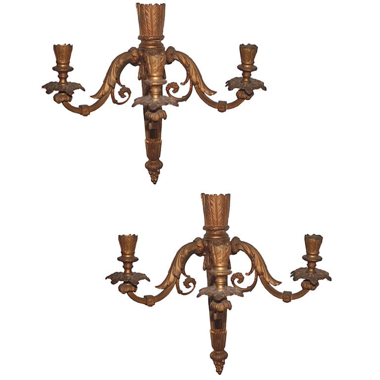 PAIR Neoclassical Revival Three-candle Sconces - Astor Provenance For Sale