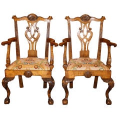 PAIR Tiger Maple Armchairs