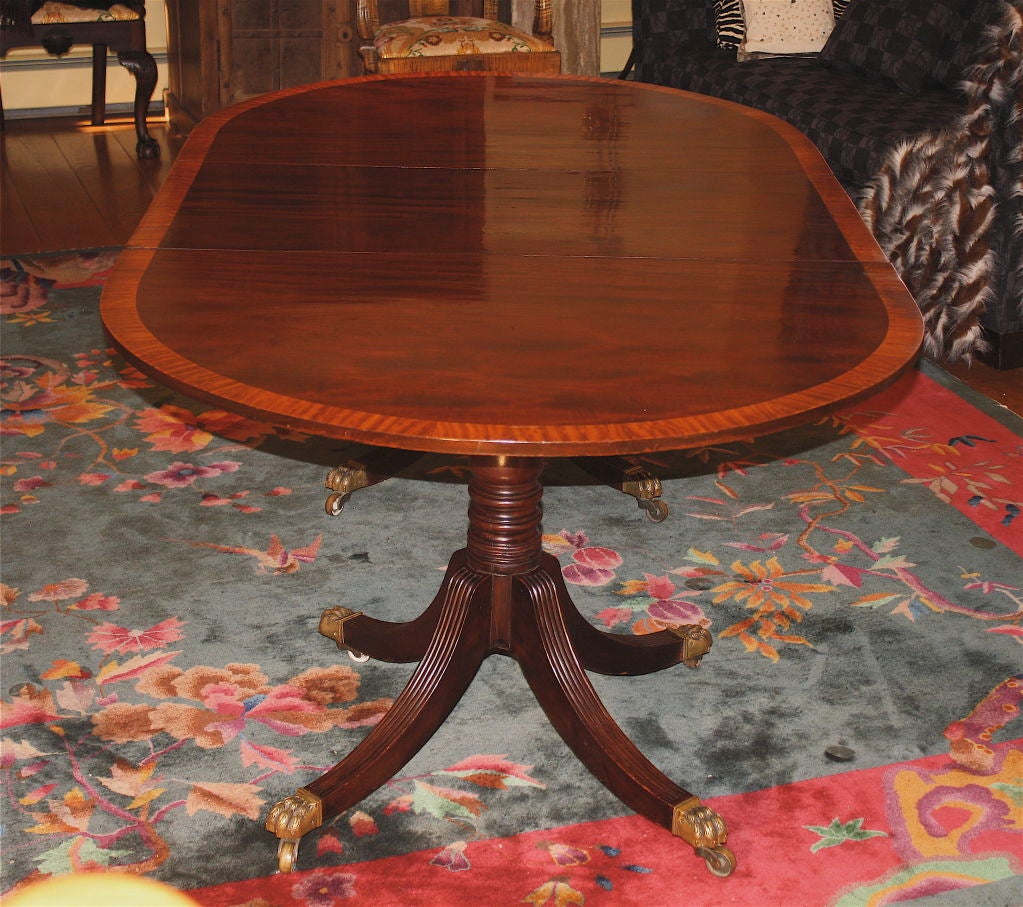 19th Century English Regency Double Pedestal Crossbanded Dining Table