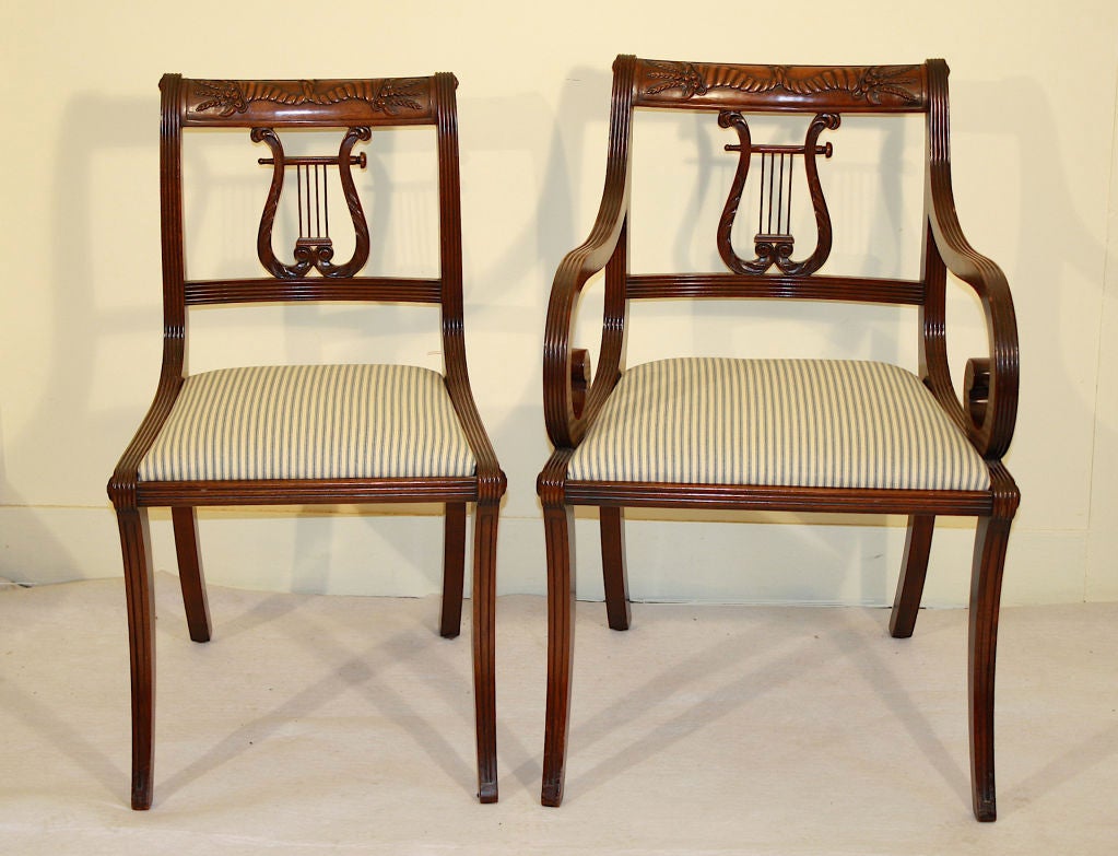 19th Century 6 Lyre Back Mahogany Klismos Dining Chairs