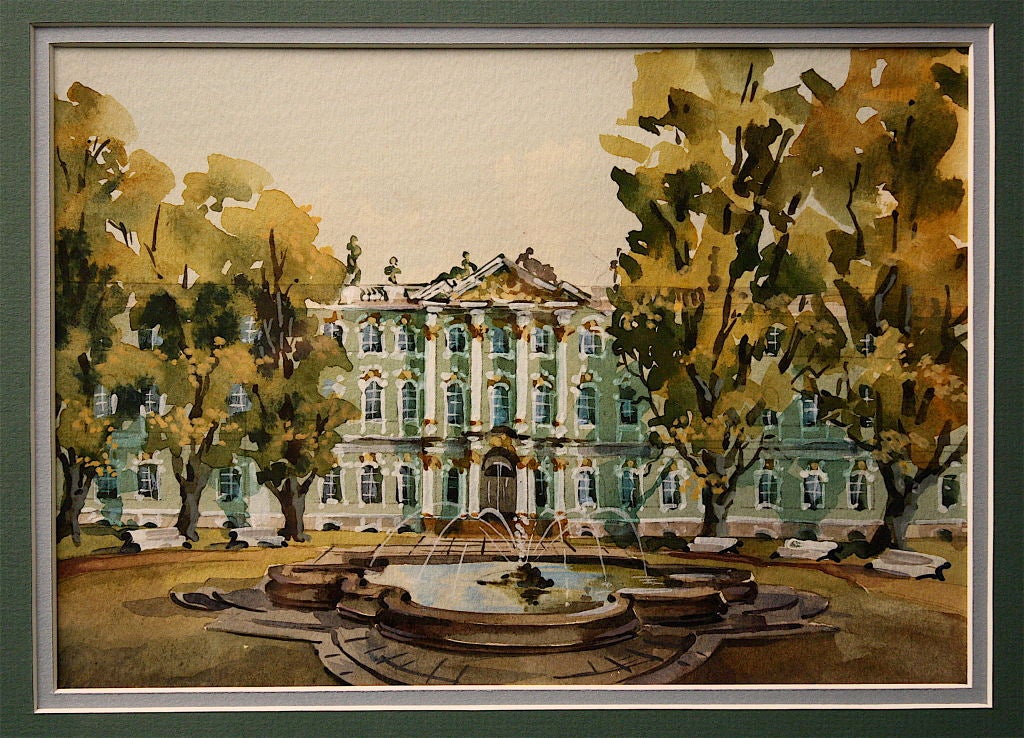 THREE Russian Watercolors of The Hermitage at St. Petersburg In Excellent Condition In Woodbury, CT
