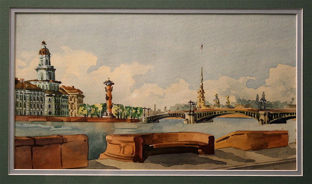 THREE Russian Watercolors of The Hermitage at St. Petersburg 5