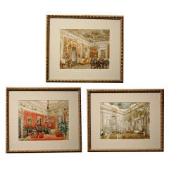 Three Russian Watercolor Drawings - Private Aristocratic Salons