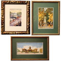 THREE Russian Watercolors of St. Petersburg Landmarks