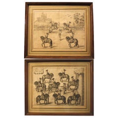 Antique PAIR of Continental Dressage Engravings/Cartoons