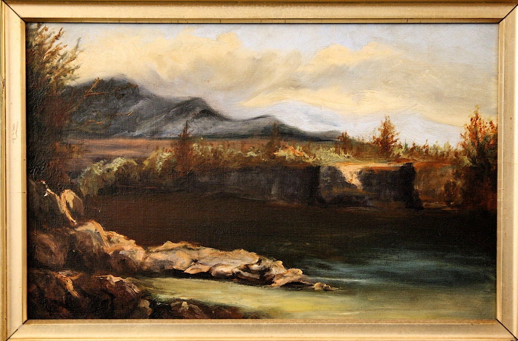 An unfinished and unsigned oil on canvas painting by J. H. Carmiencke (1810-1867), of the 'Hudson River School'. A documented strong and considerably higher auction price record exists for his completed and signed works. A view west/southwest across