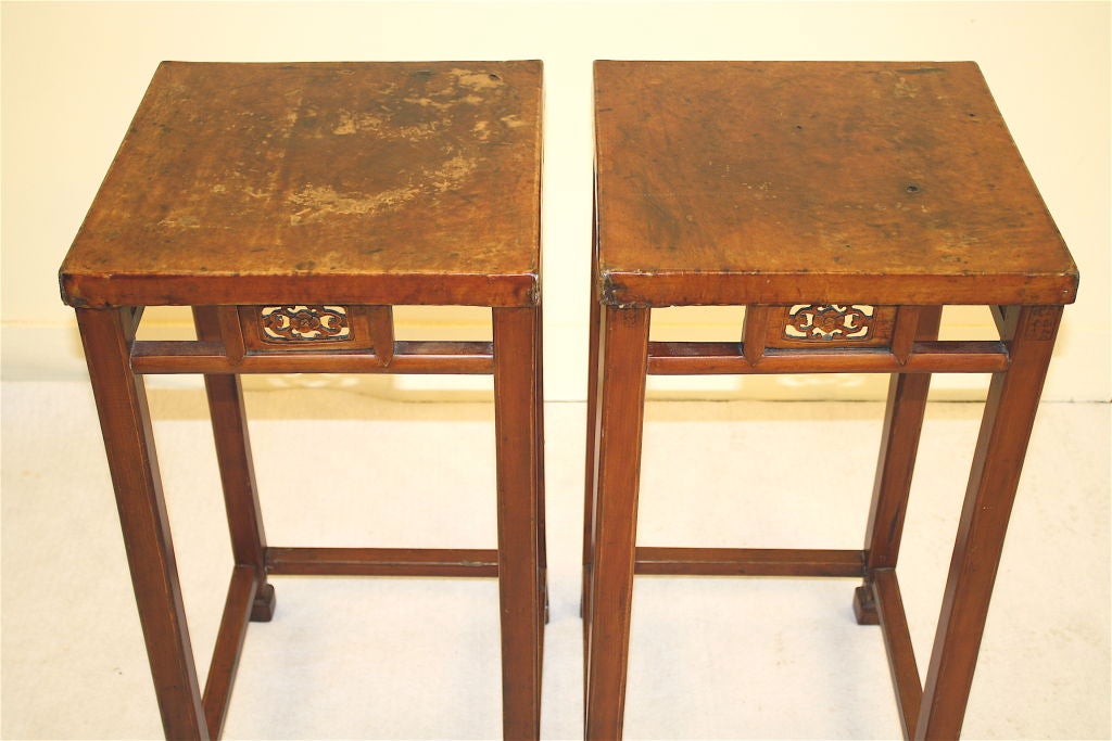 Chinese Chippendale Pair of Chinese Leather-Top Pedestal Tables