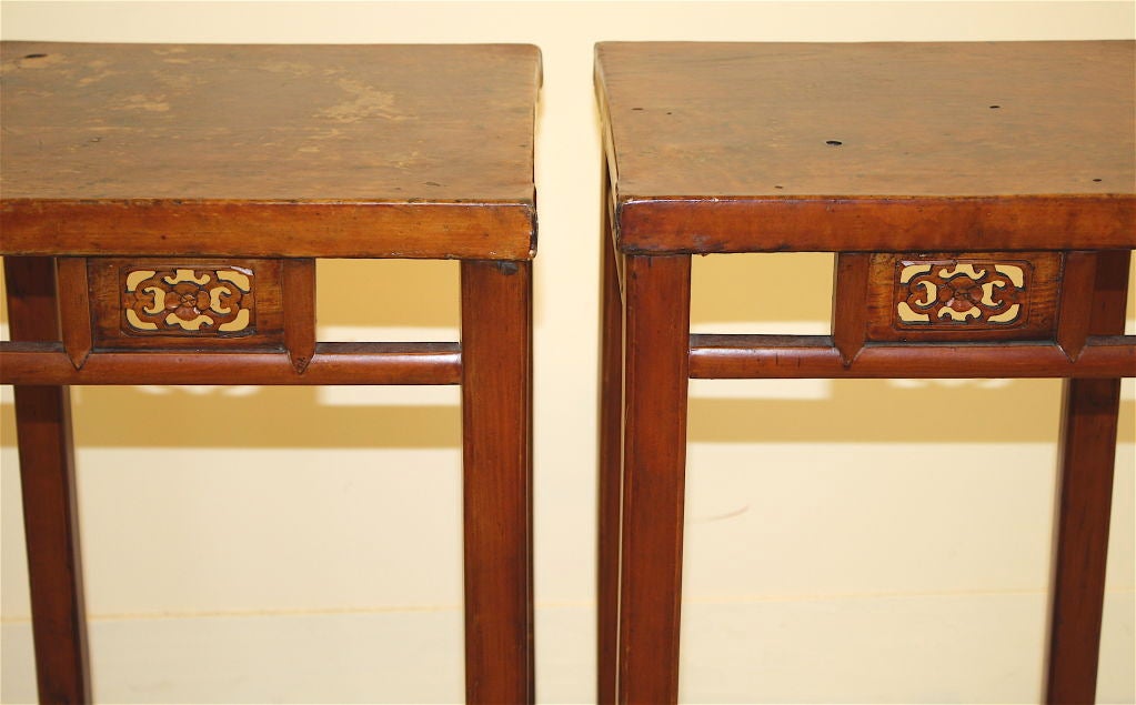 19th Century Pair of Chinese Leather-Top Pedestal Tables