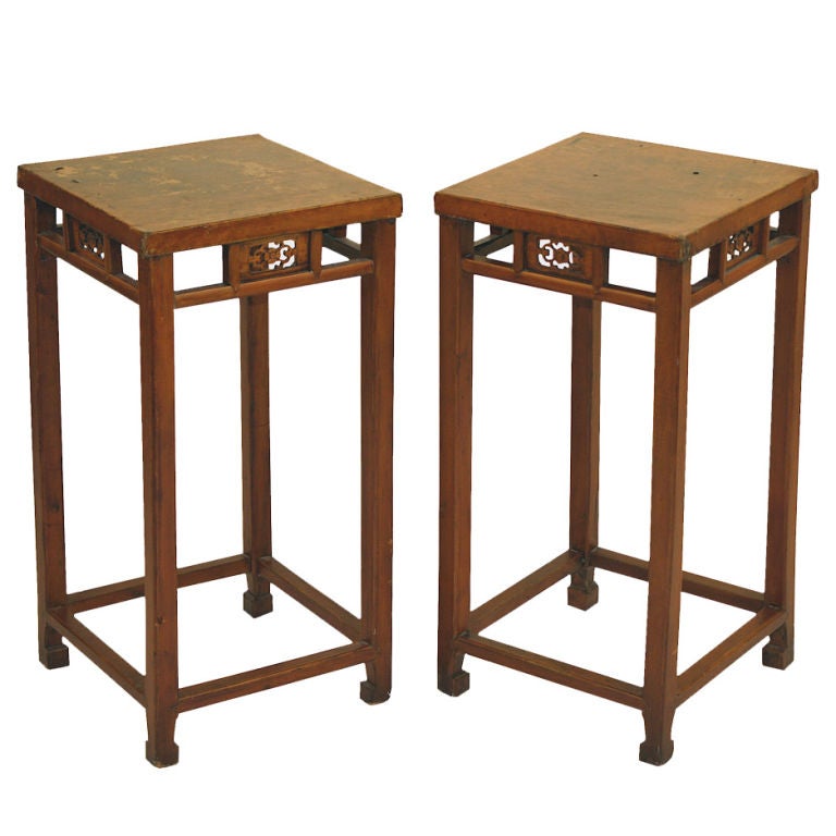 Pair of Chinese Leather-Top Pedestal Tables