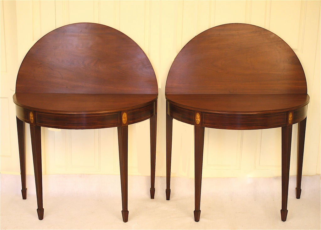 18th Century and Earlier Pair of Baltimore Federal Inlaid Mahogany Demilune Card Tables