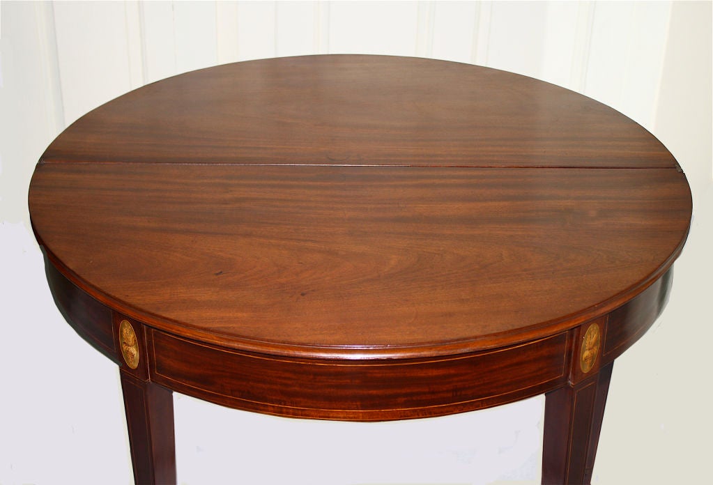 Pair of Baltimore Federal Inlaid Mahogany Demilune Card Tables 1