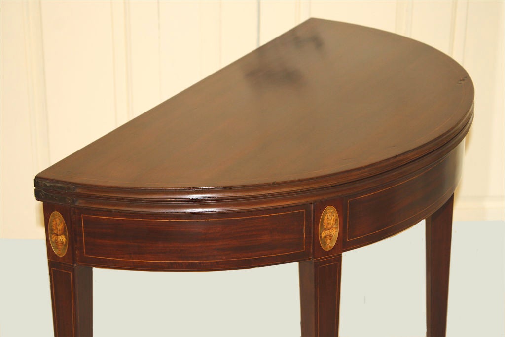 Pair of Baltimore Federal Inlaid Mahogany Demilune Card Tables 2