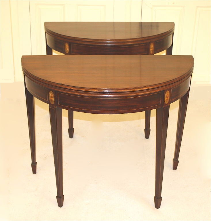 Pair of Baltimore Federal Inlaid Mahogany Demilune Card Tables 6