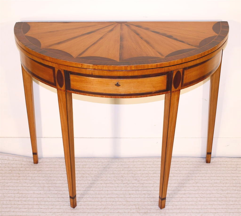 18th Century and Earlier Hepplewhite Inlaid Demi-lune Card Table
