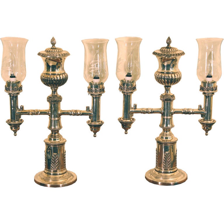 PAIR English Regency Silvered Argand Lamps