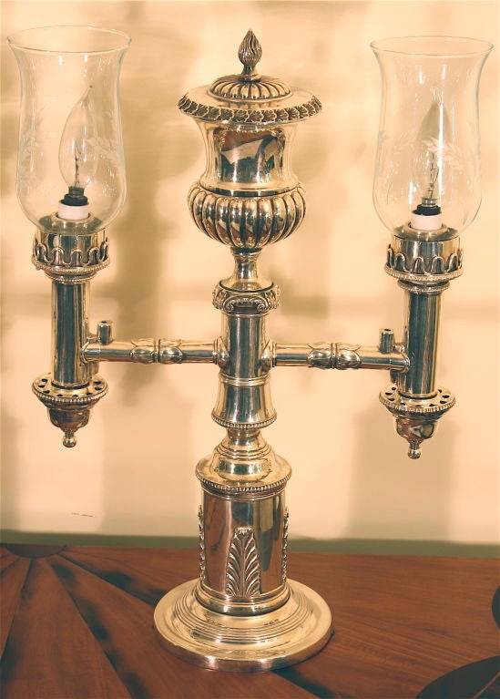 19th Century PAIR English Regency Silvered Argand Lamps