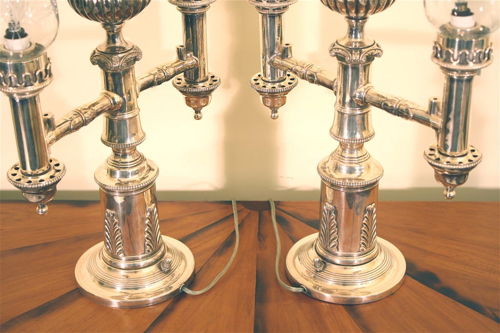 PAIR English Regency Silvered Argand Lamps 2