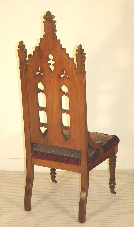 Gothic Revival Hall Chair, Original Needlepoint Seat 1