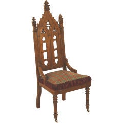 Gothic Revival Hall Chair, Original Needlepoint Seat