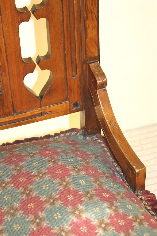 Walnut Gothic Revival Hall Chair, Original Needlepoint Seat