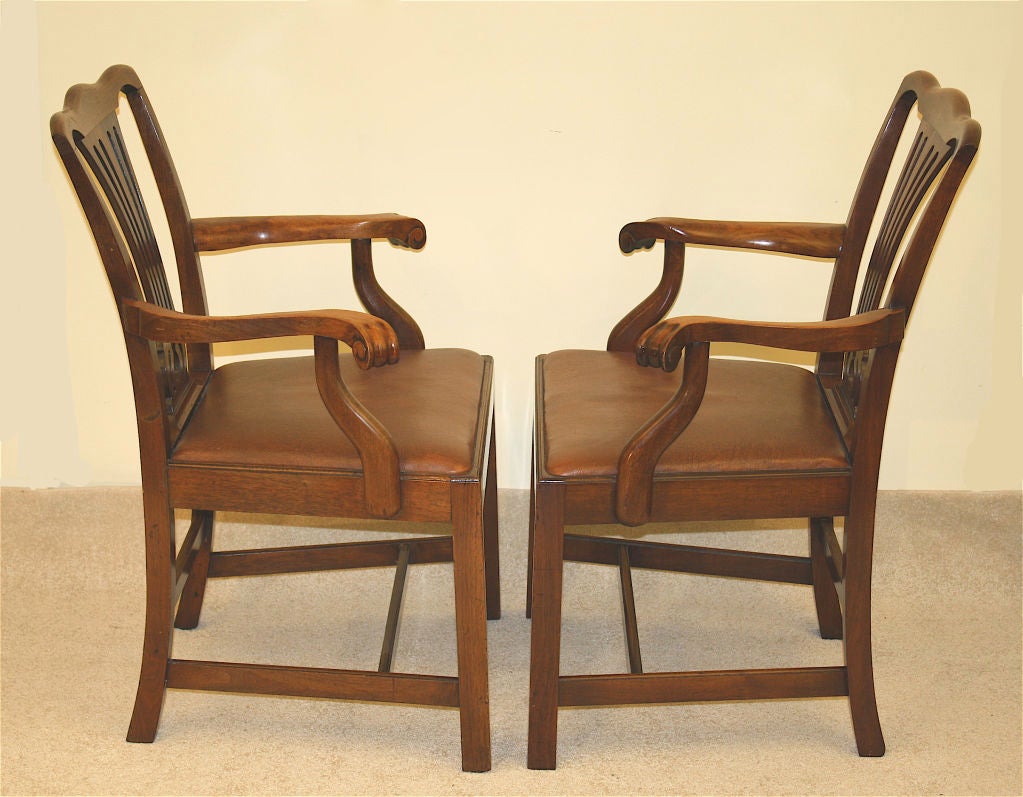 Hand-Crafted PAIR American Chippendale Revival Armchairs For Sale
