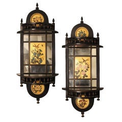 Antique PAIR Aesthetic Movement Mirrored Wall Brackets