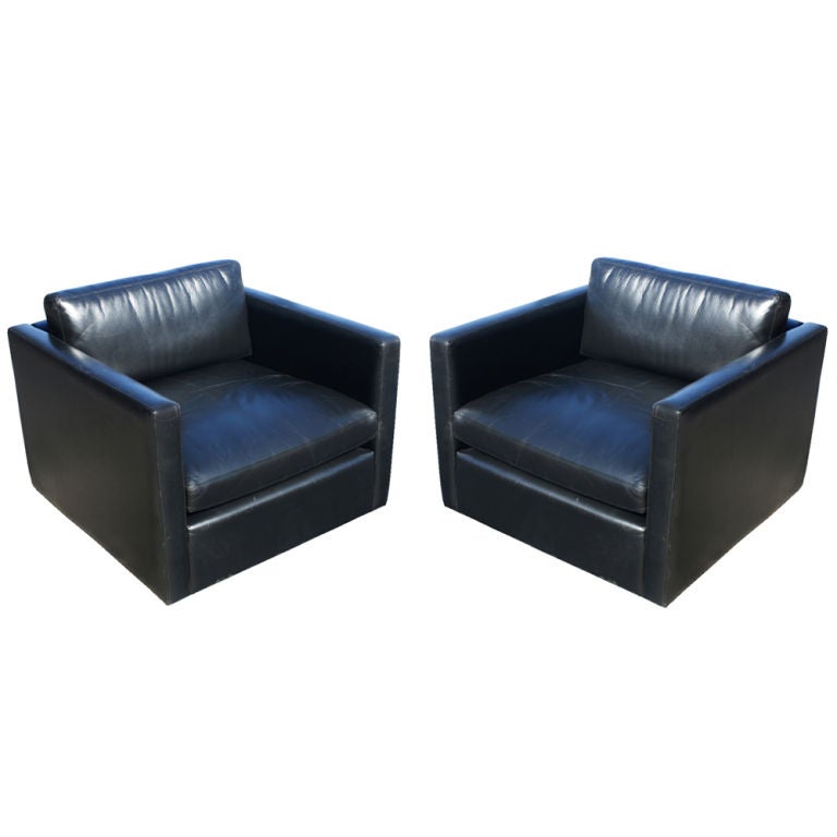 Pair Of Charles Pfister For Knoll Black Leather Lounge Chairs