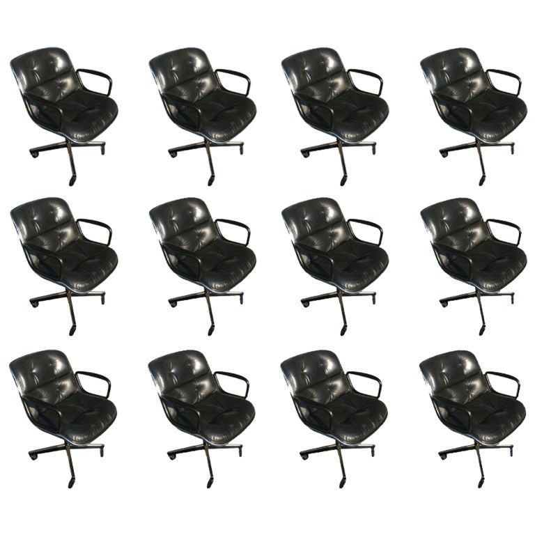 Twelve Charles Pollock For Knoll Black Leather Armchairs