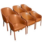 Retro Set Of Six Ward Bennett For Brickel Leather Arm Chairs