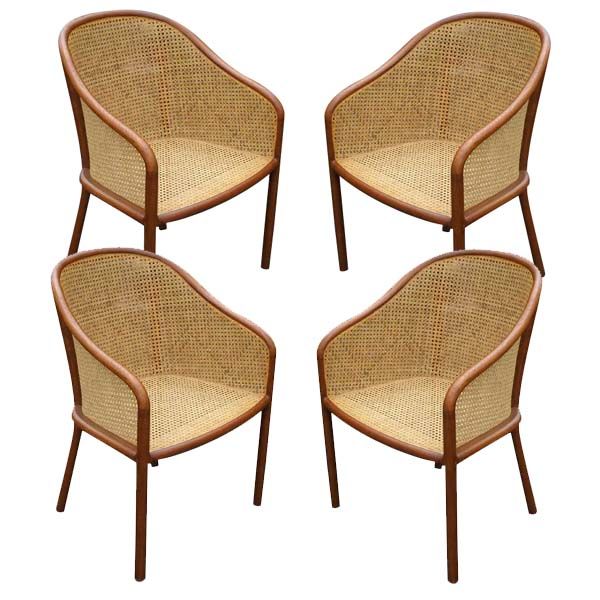 Set Of Four Ward Bennett For Brickel Cane Arm Chairs