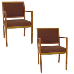 Pair of Ward Bennett for Brickel Brown Fabric Armchairs