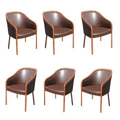 Retro Set Of Six Ward Bennett For Brickel Brown Leather Arm Chairs
