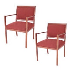 Pair Of Ward Bennett For Brickel Red Fabric Arm Chairs 8