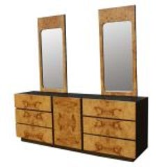 Burled Olivewood Dresser with Two Mirrors 4