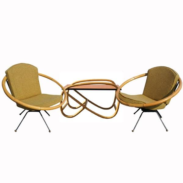 Pair Of Rattan Swivel Lounge Chairs In The Manner Of Paul Frankl 1