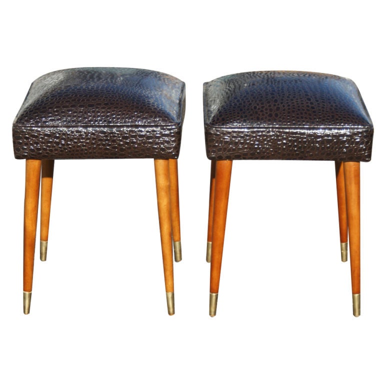 Pair Of Exotic Faux Crocodile Stools