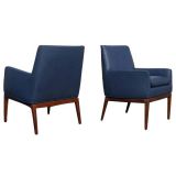 Pair Of Jens Risom Leather And Walnut Lounge Chairs